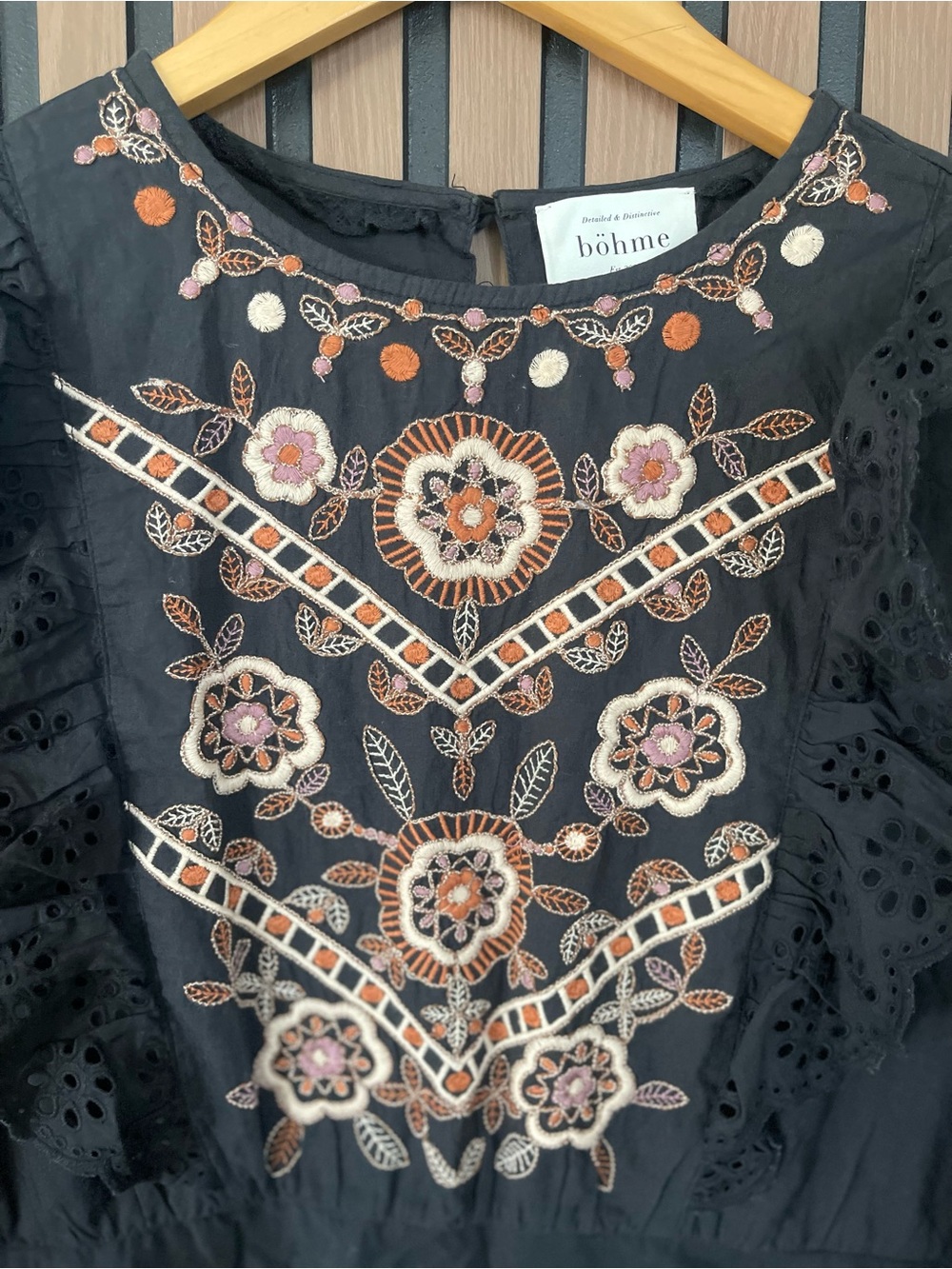 Bohme Embroidered Cotton Eyelet Dress Womens XL Long Sleeve Boho Prairie - Picture 3 of 6